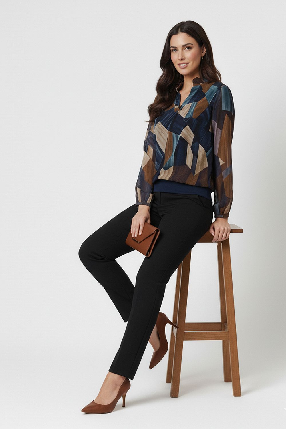 Nelly Abstract Print Top in Navy