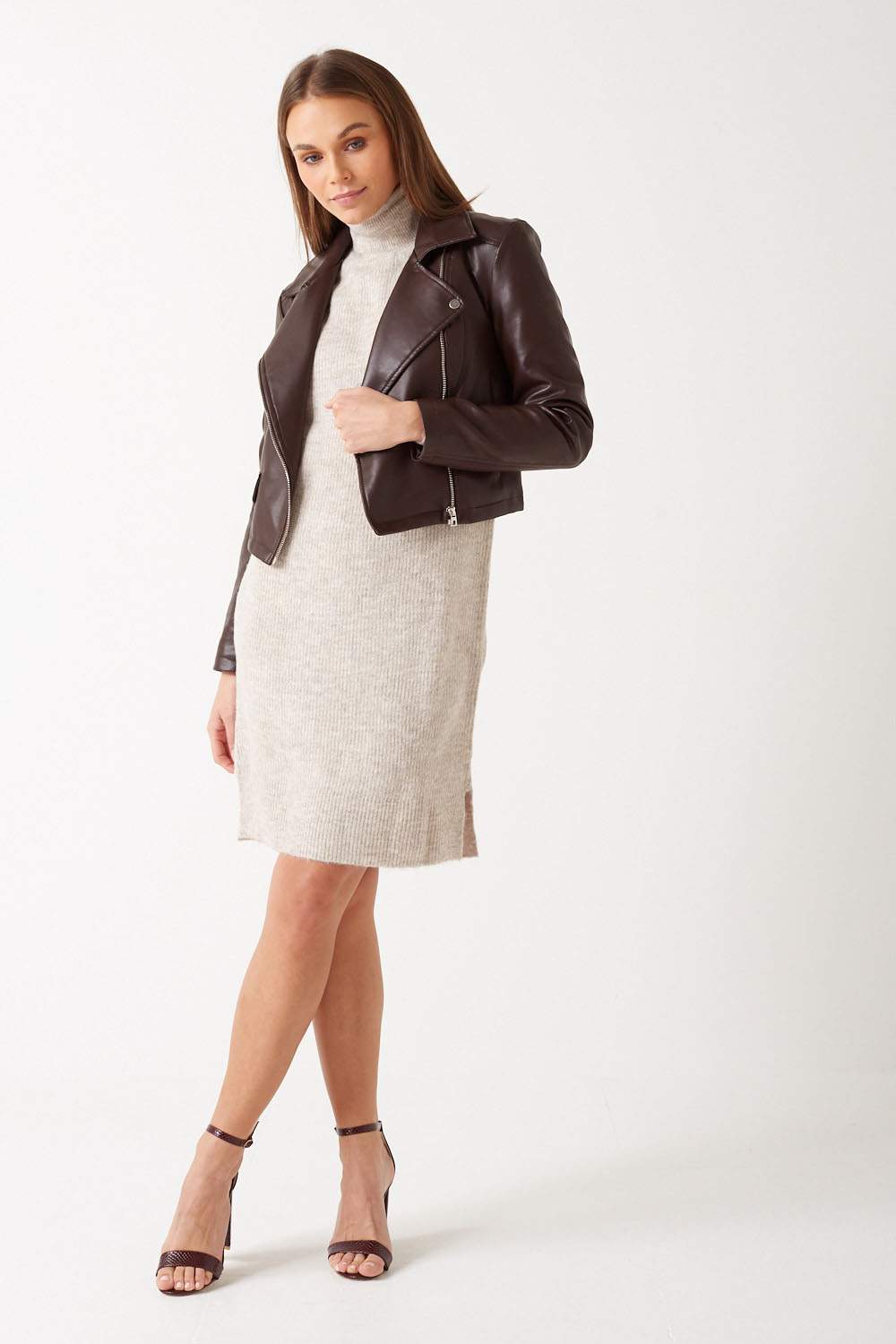 Filene Roll Neck Jumper Dress in Stone