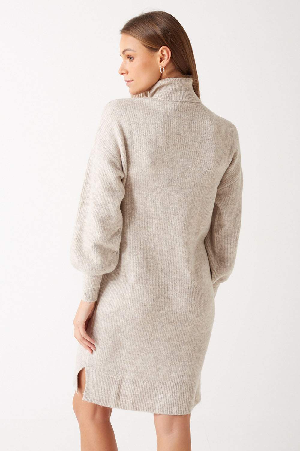 Filene Roll Neck Jumper Dress in Stone