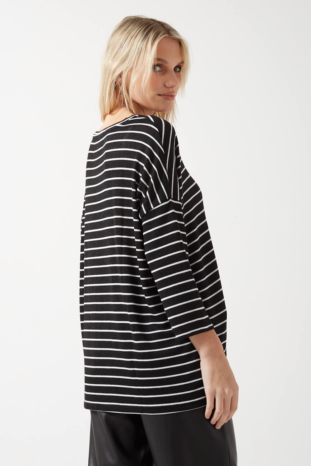Brianna 3/4 Sleeves Striped Pullover in Black