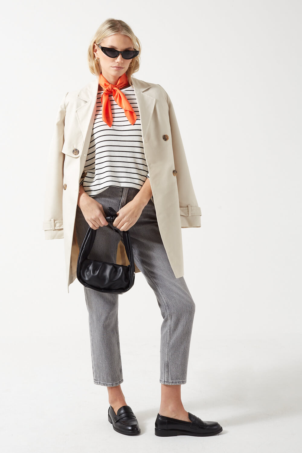 Brianna 3/4 Sleeves Striped Pullover in White