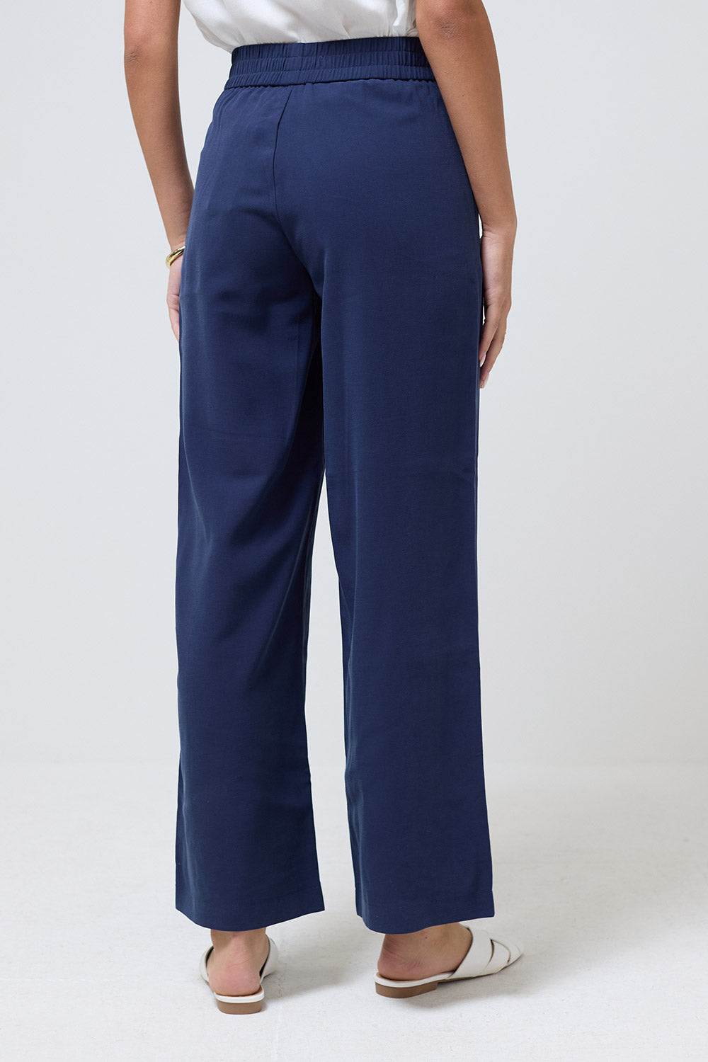 Carmen Wide Leg Pull-On Trousers in Navy