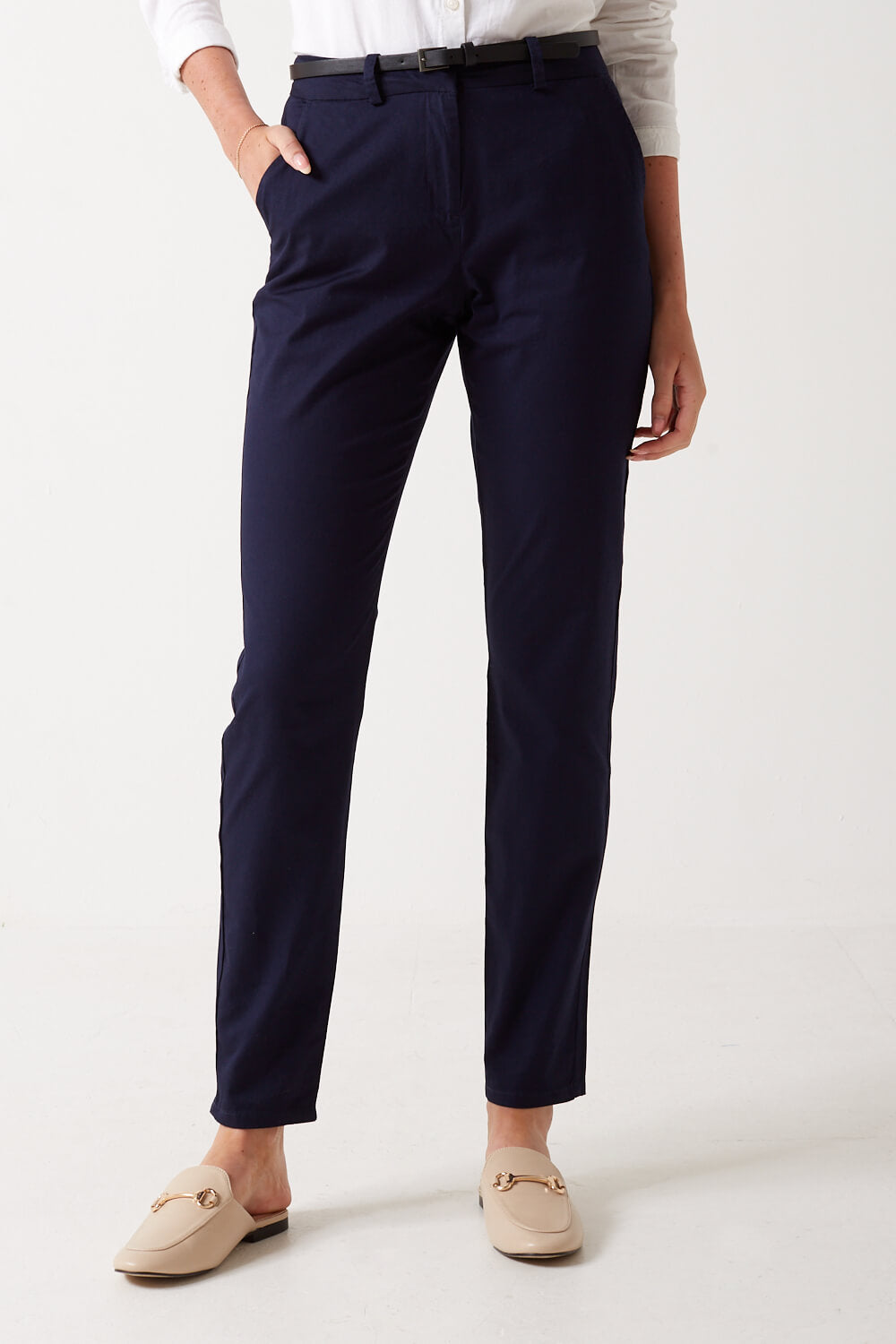 Flash Mid Rise Belted Trousers in Navy