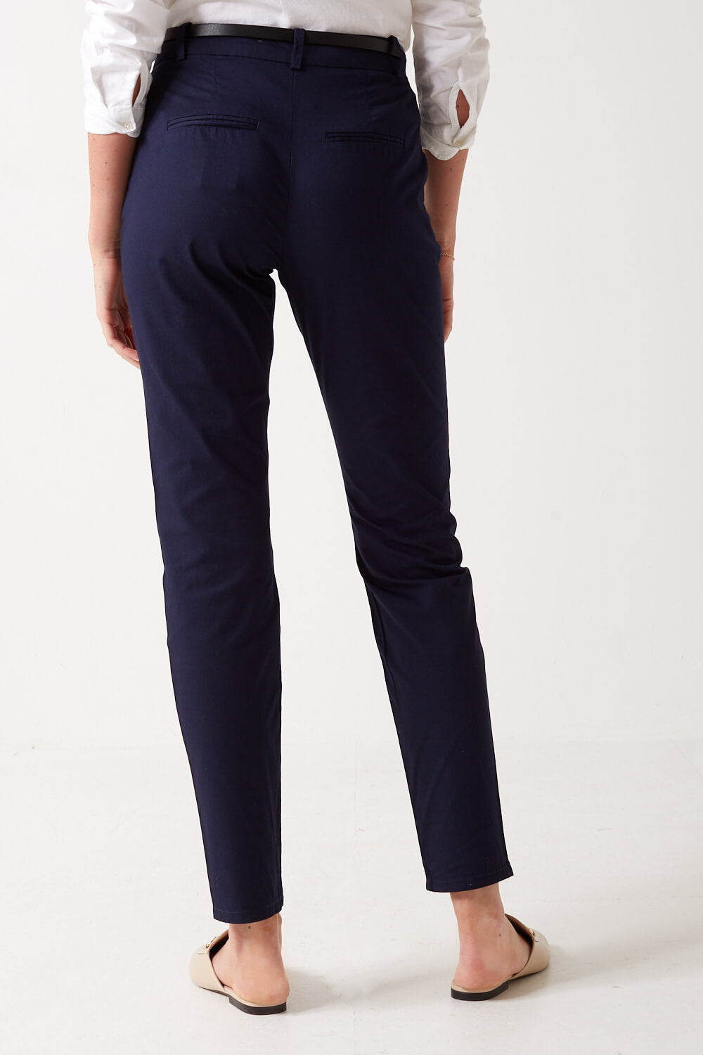 Flash Mid Rise Belted Trousers in Navy