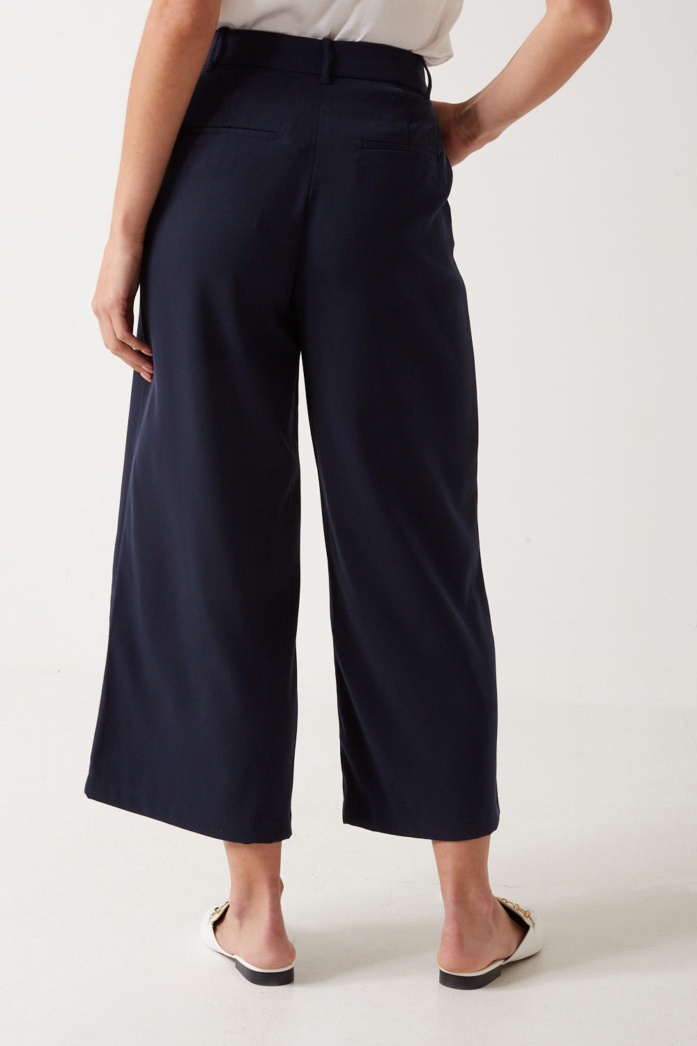 Meelior High Waisted Wide Leg Trousers in Navy