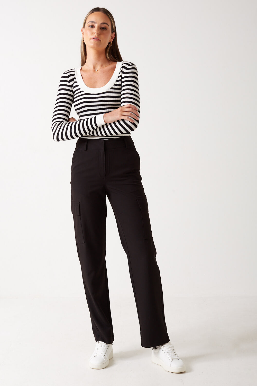 Zelda High Waisted Straight Cargo Trouser in Black