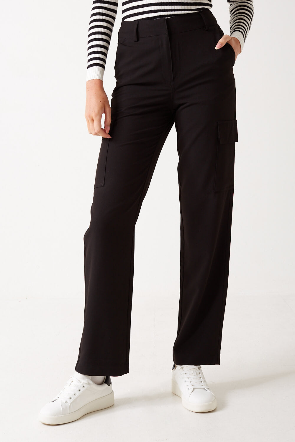 Zelda High Waisted Straight Cargo Trouser in Black