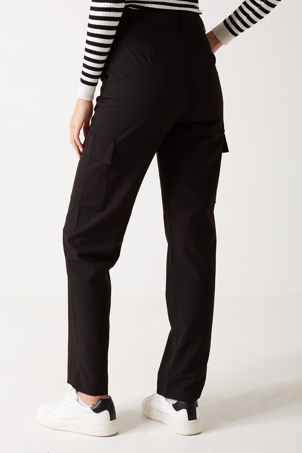 Zelda High Waisted Straight Cargo Trouser in Black