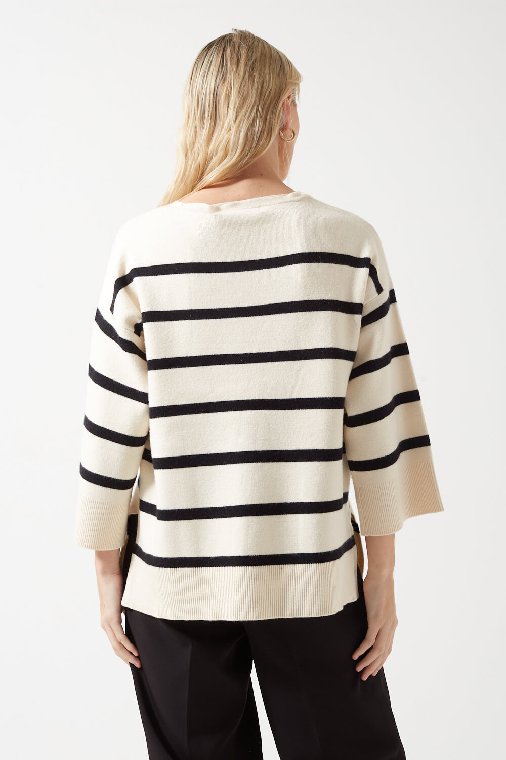 Saba 3/4 Sleeves V-Neck Striped Jumper in Cream and Black
