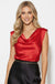 Lia Satin Cowl Neck Top in Red