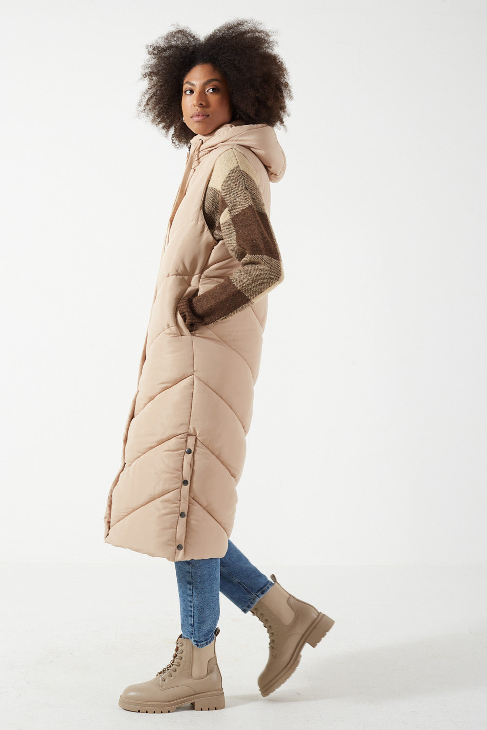 Ginnie Long Hooded Gilet in Stone