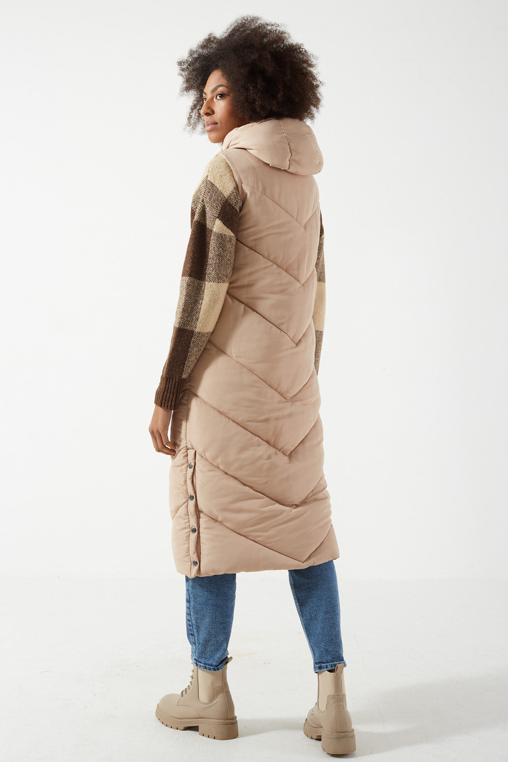 Ginnie Long Hooded Gilet in Stone