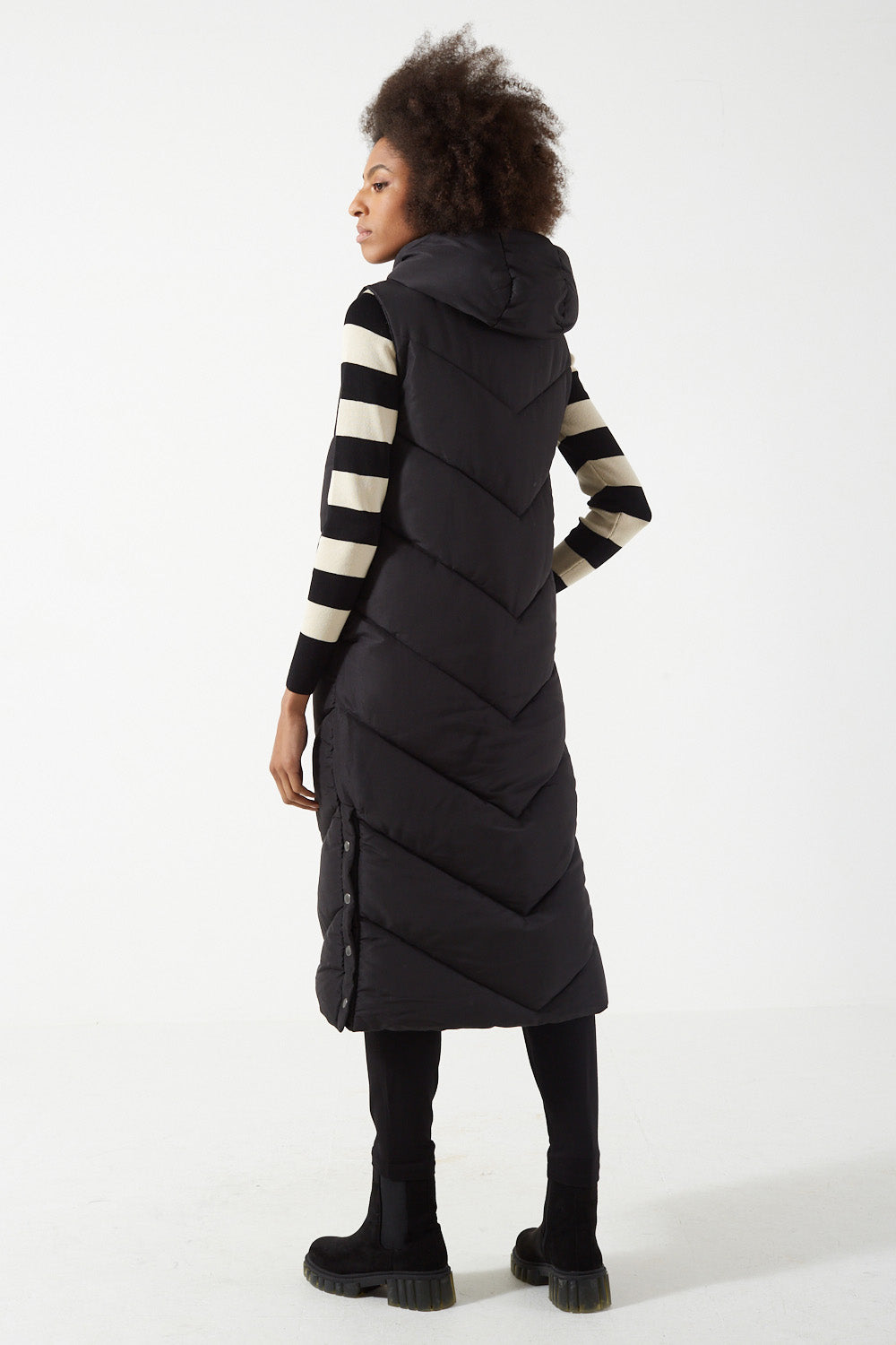 Ginnie Long Hooded Gilet in Black