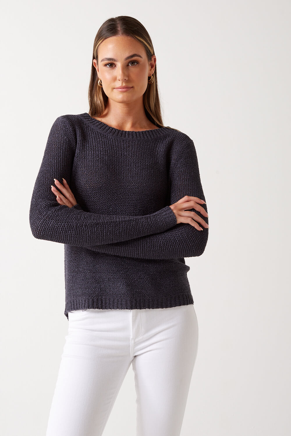 Geena XO L/S Knit Pullover in Navy