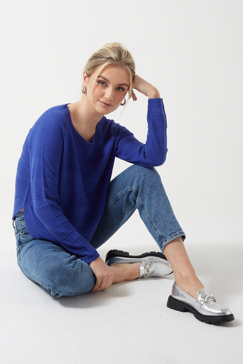 Caviar Knit Pullover in Blue