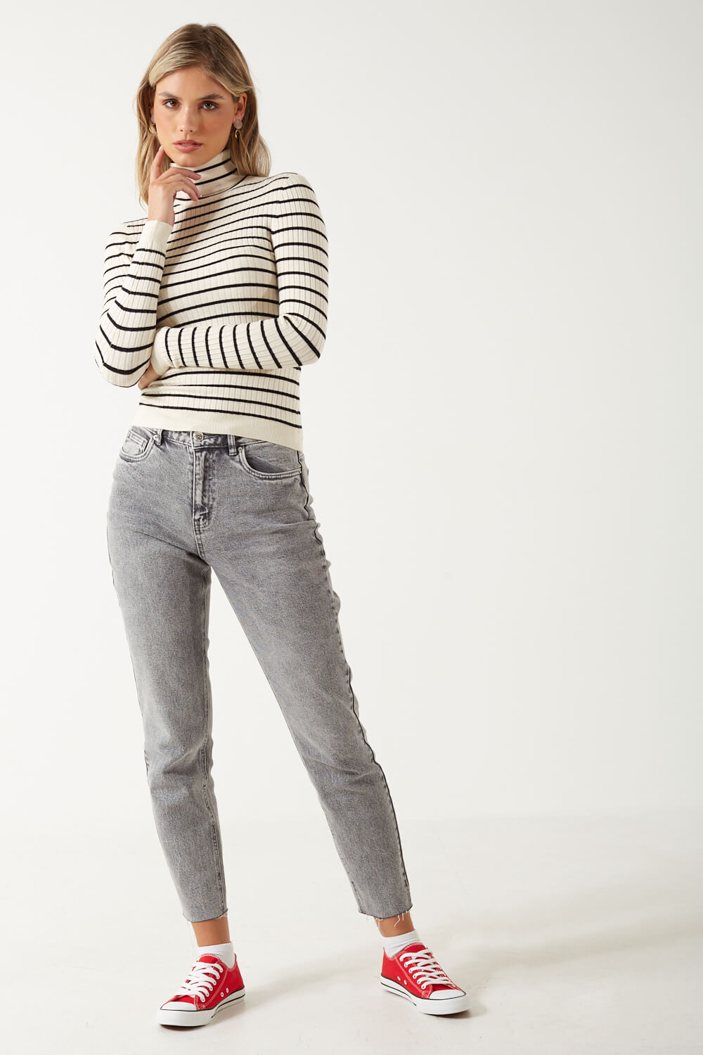 Karol Rollneck Striped Jumper in Beige