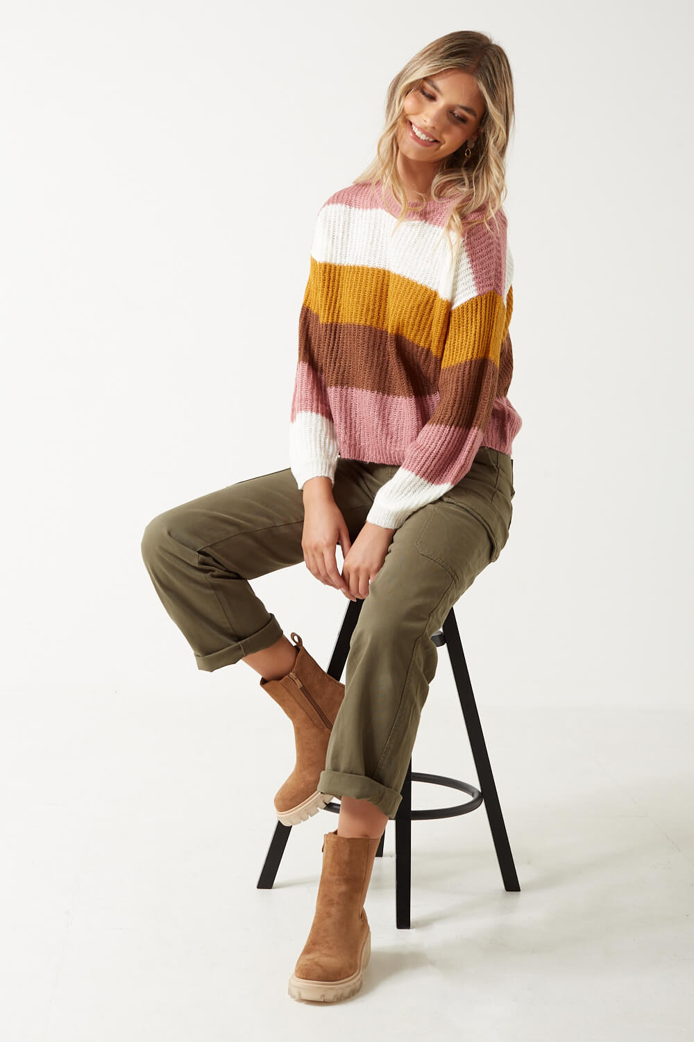 Badut Loose Knit Striped Jumpers in Brown and Rose