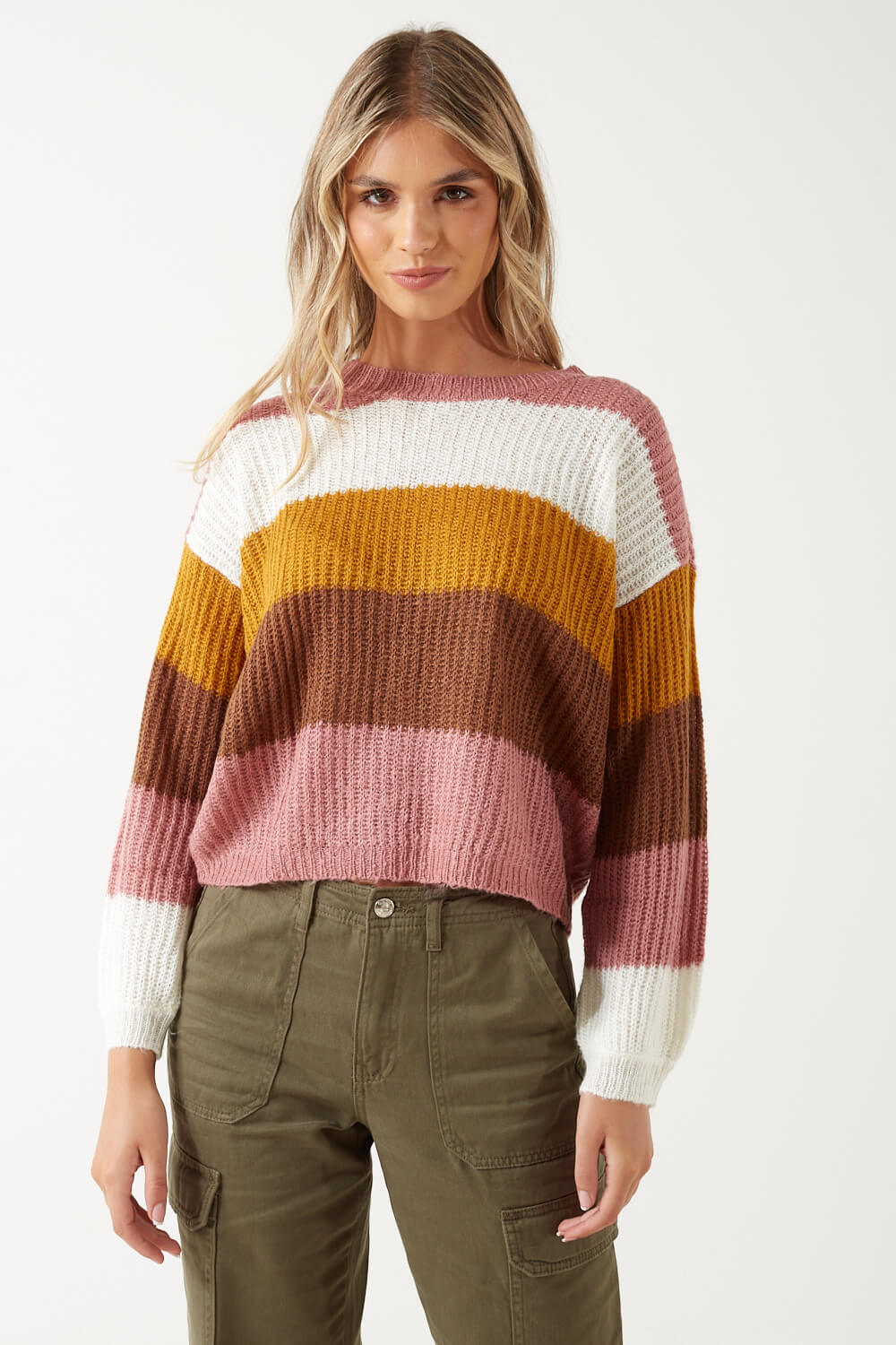 Badut Loose Knit Striped Jumpers in Brown and Rose