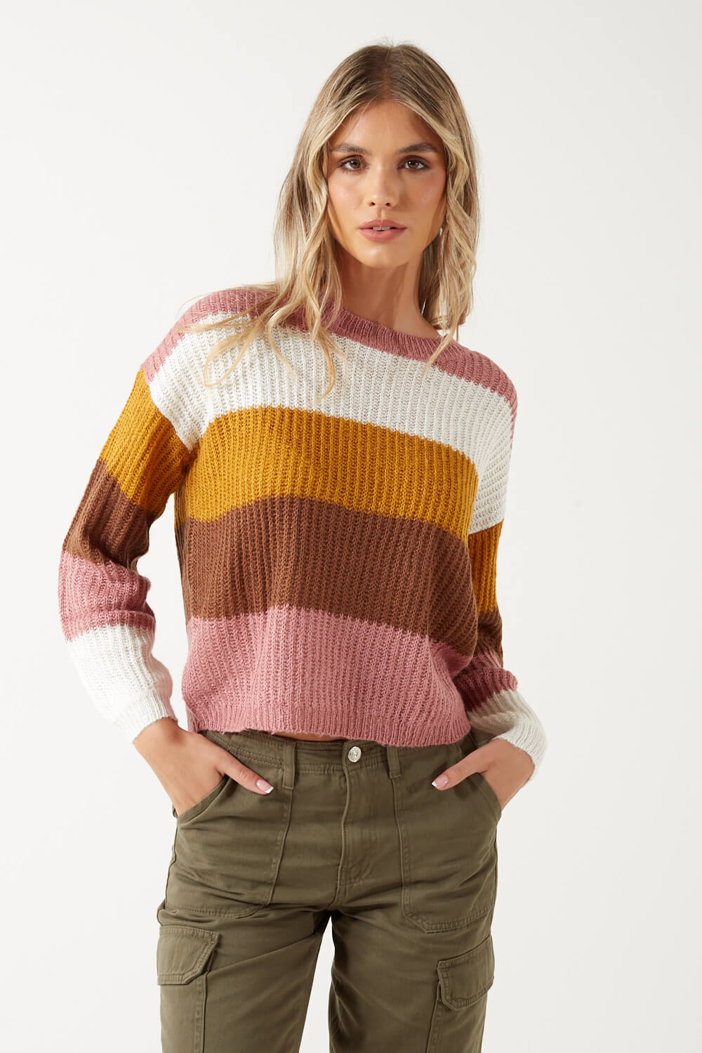 Badut Loose Knit Striped Jumpers in Brown and Rose