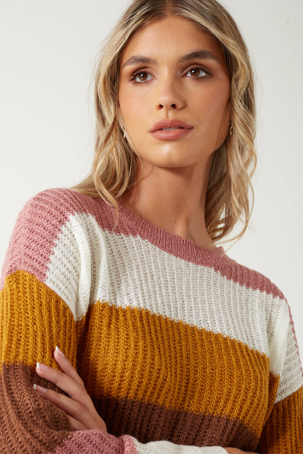 Badut Loose Knit Striped Jumpers in Brown and Rose