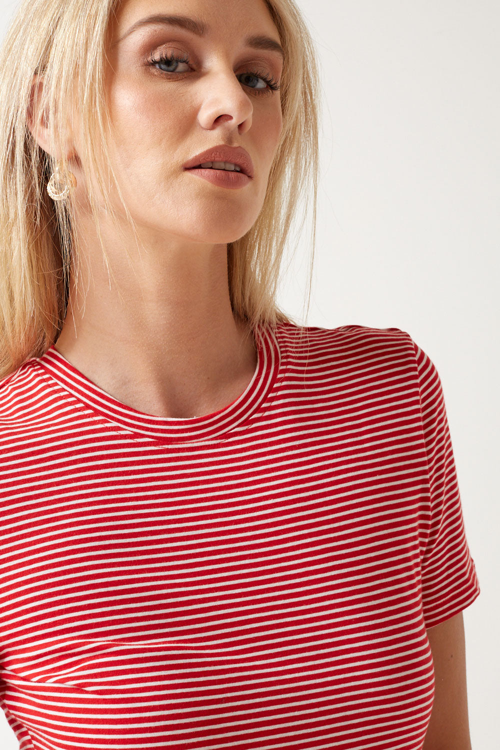 May S/S Peplum Calf Dress in Red Stripe