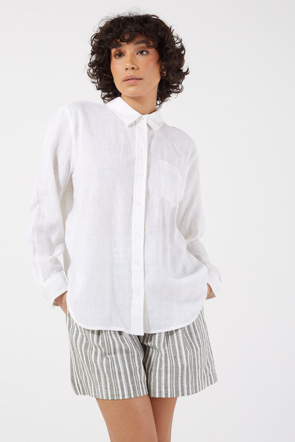Tokyo Lons Sleeve Linen Blend Shirt in White