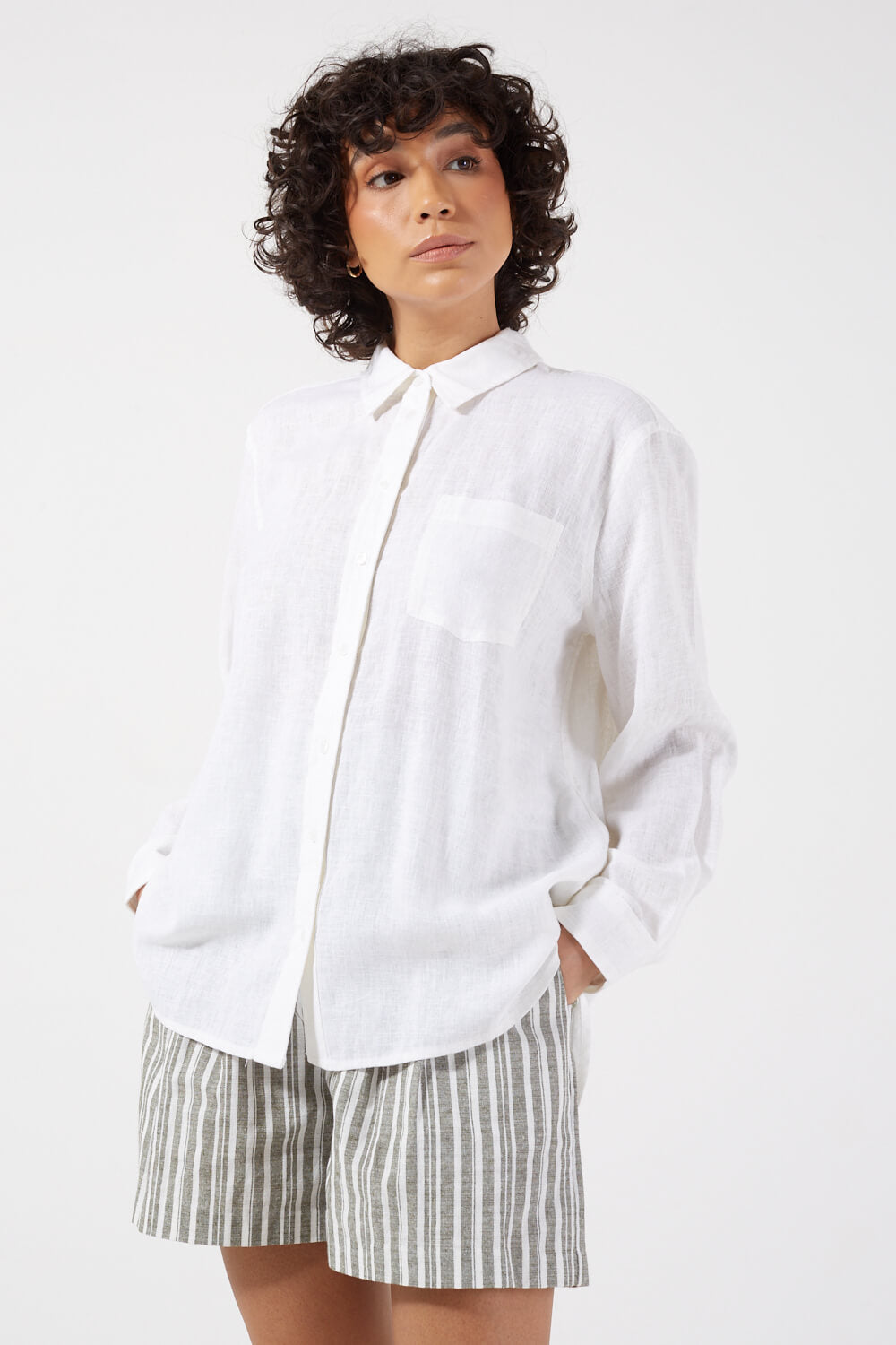 Tokyo Lons Sleeve Linen Blend Shirt in White