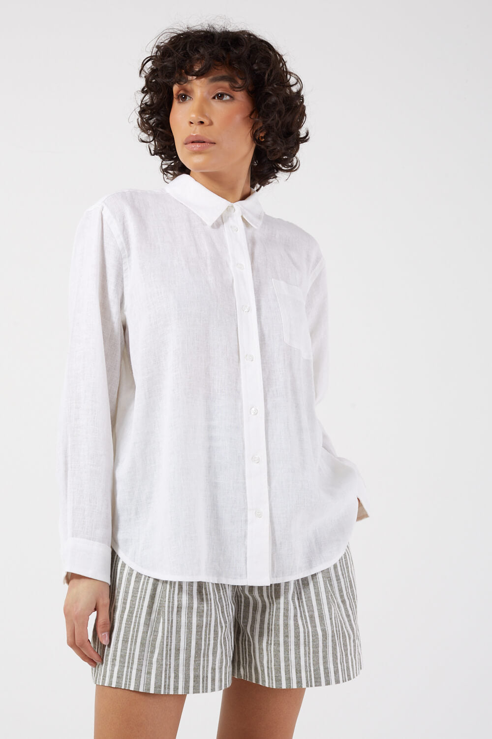 Tokyo Lons Sleeve Linen Blend Shirt in White