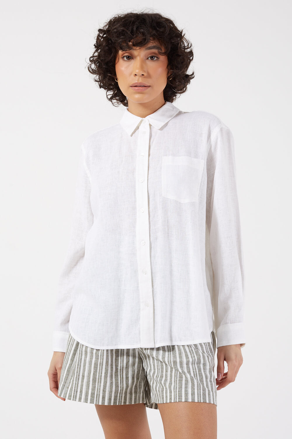 Tokyo Lons Sleeve Linen Blend Shirt in White
