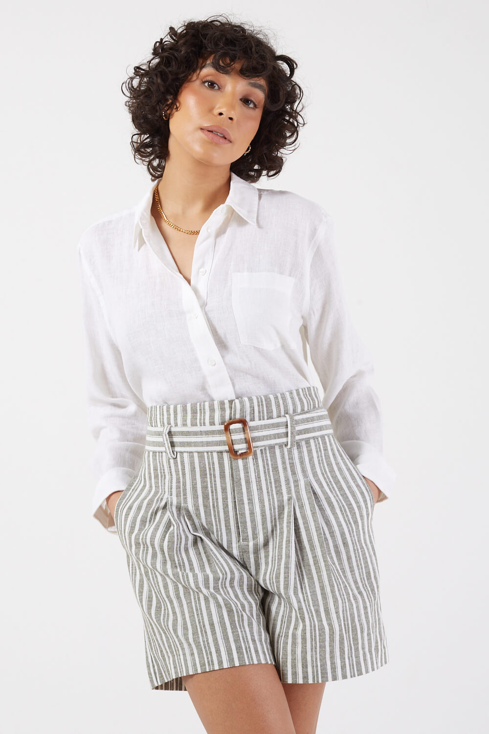 Tokyo Lons Sleeve Linen Blend Shirt in White