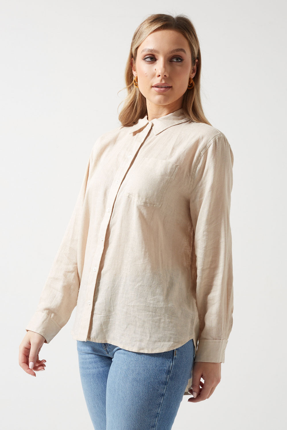 Tokyo Lons Sleeve Linen Blend Shirt in Tan