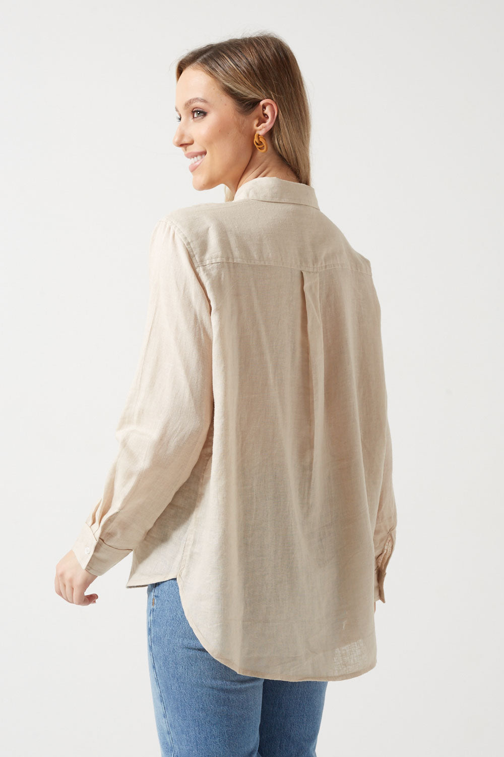 Tokyo Lons Sleeve Linen Blend Shirt in Tan