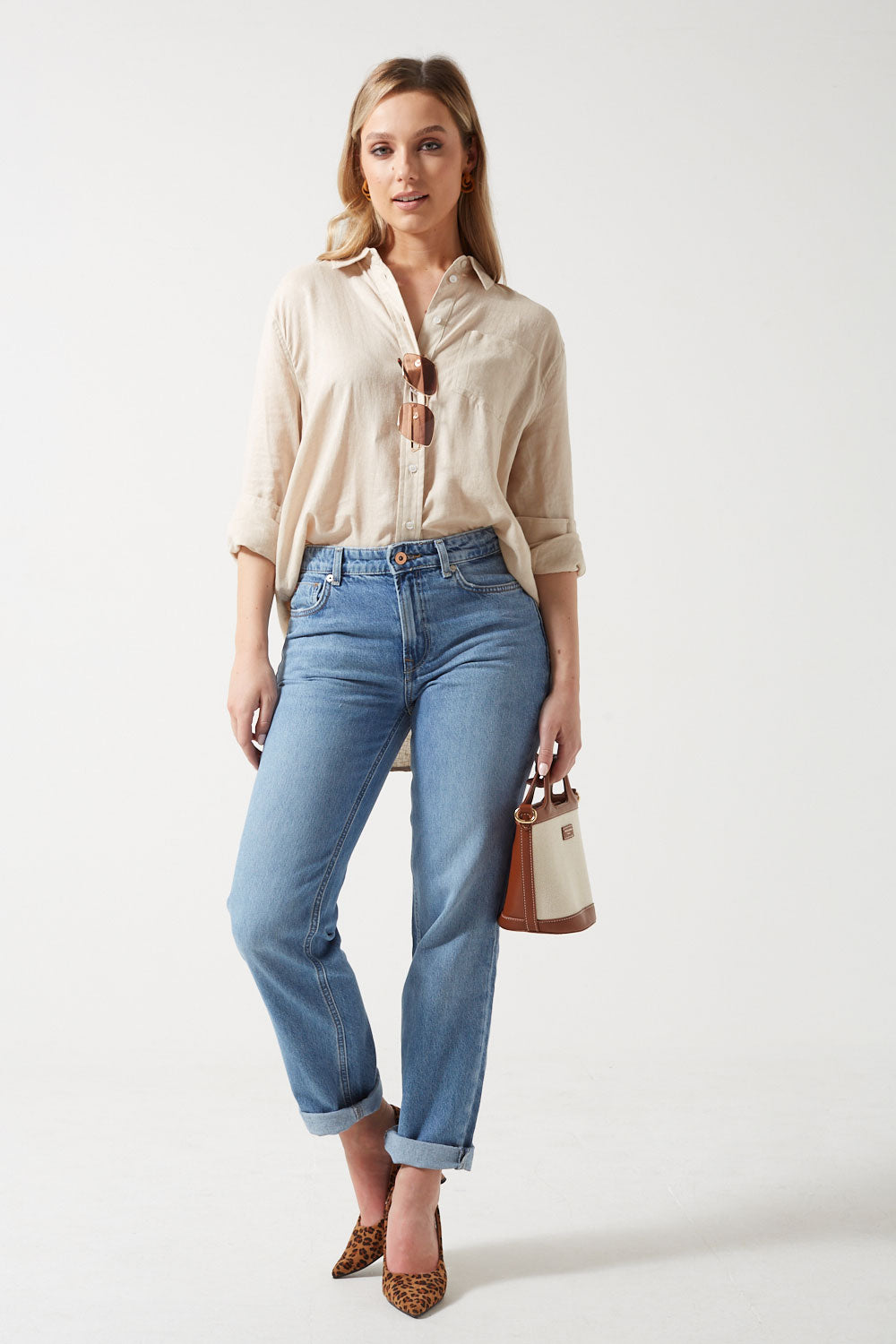 Tokyo Lons Sleeve Linen Blend Shirt in Tan