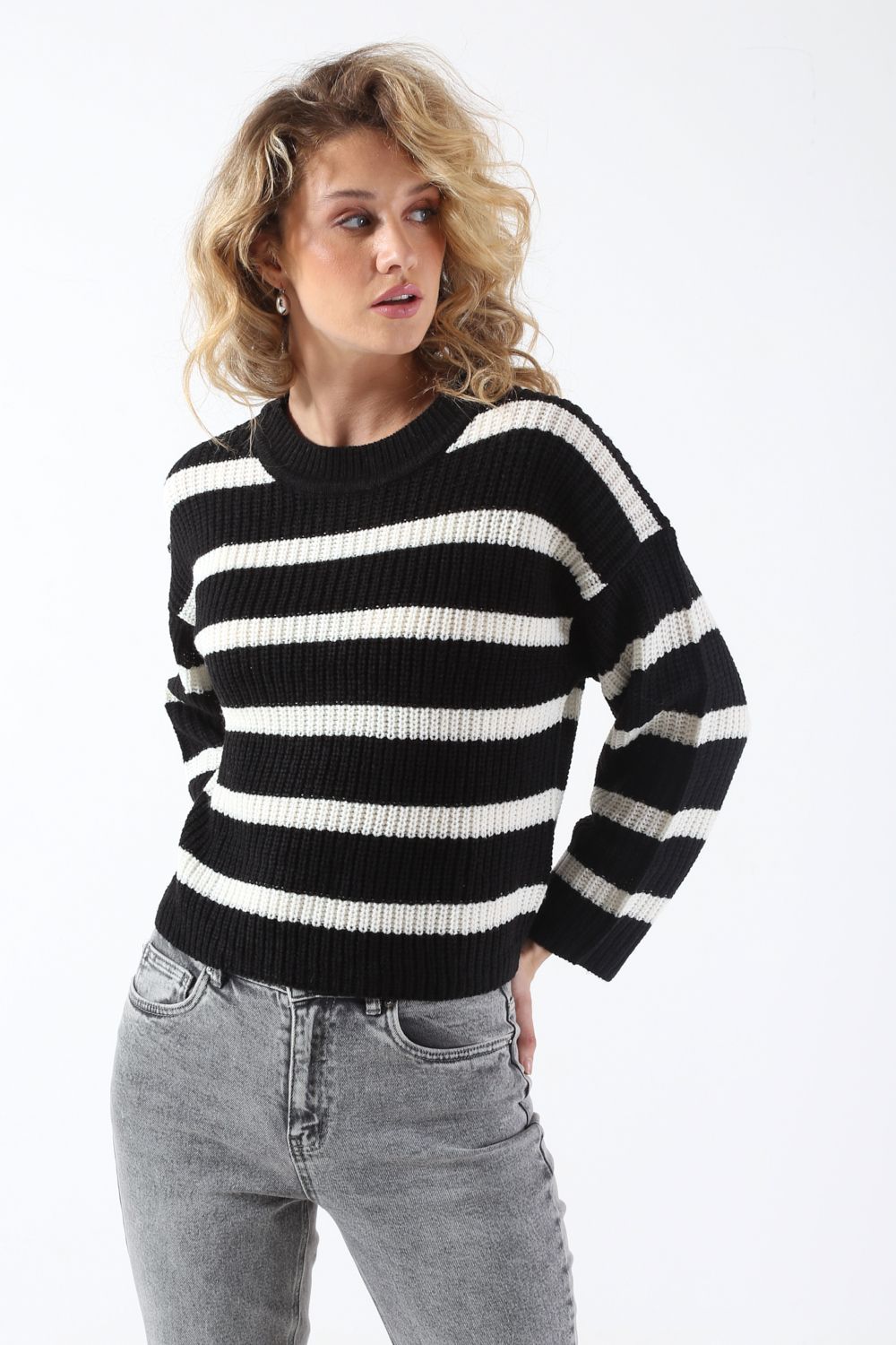 Justy Stripe Knit Jumper in Black
