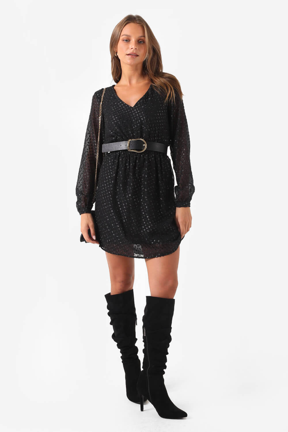 Dee Sparkly Short Dress in Black