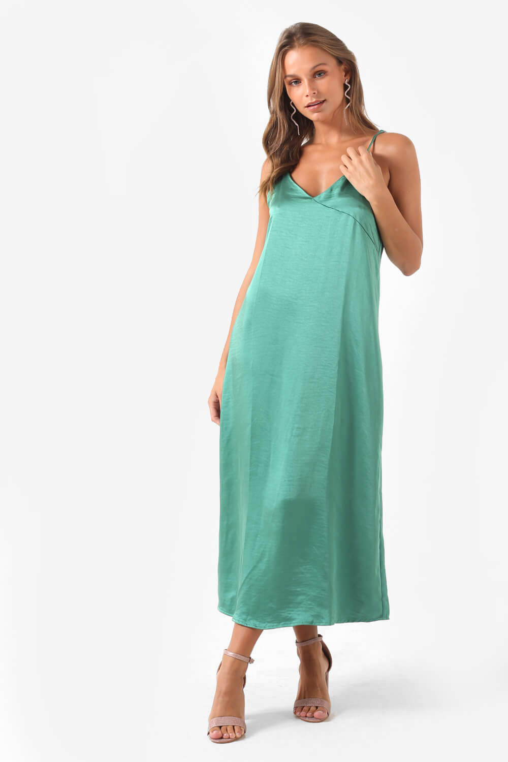 Cosmo Slip Midi Dress in Green