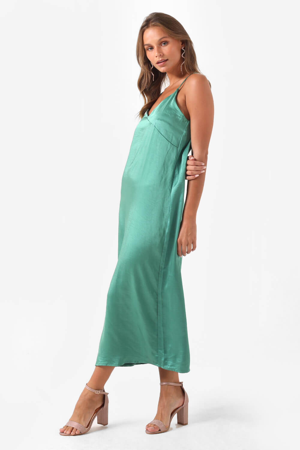 Cosmo Slip Midi Dress in Green