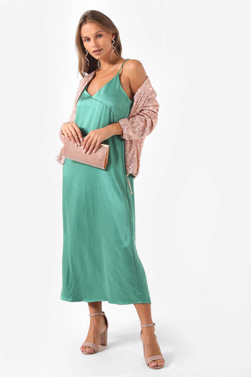Cosmo Slip Midi Dress in Green