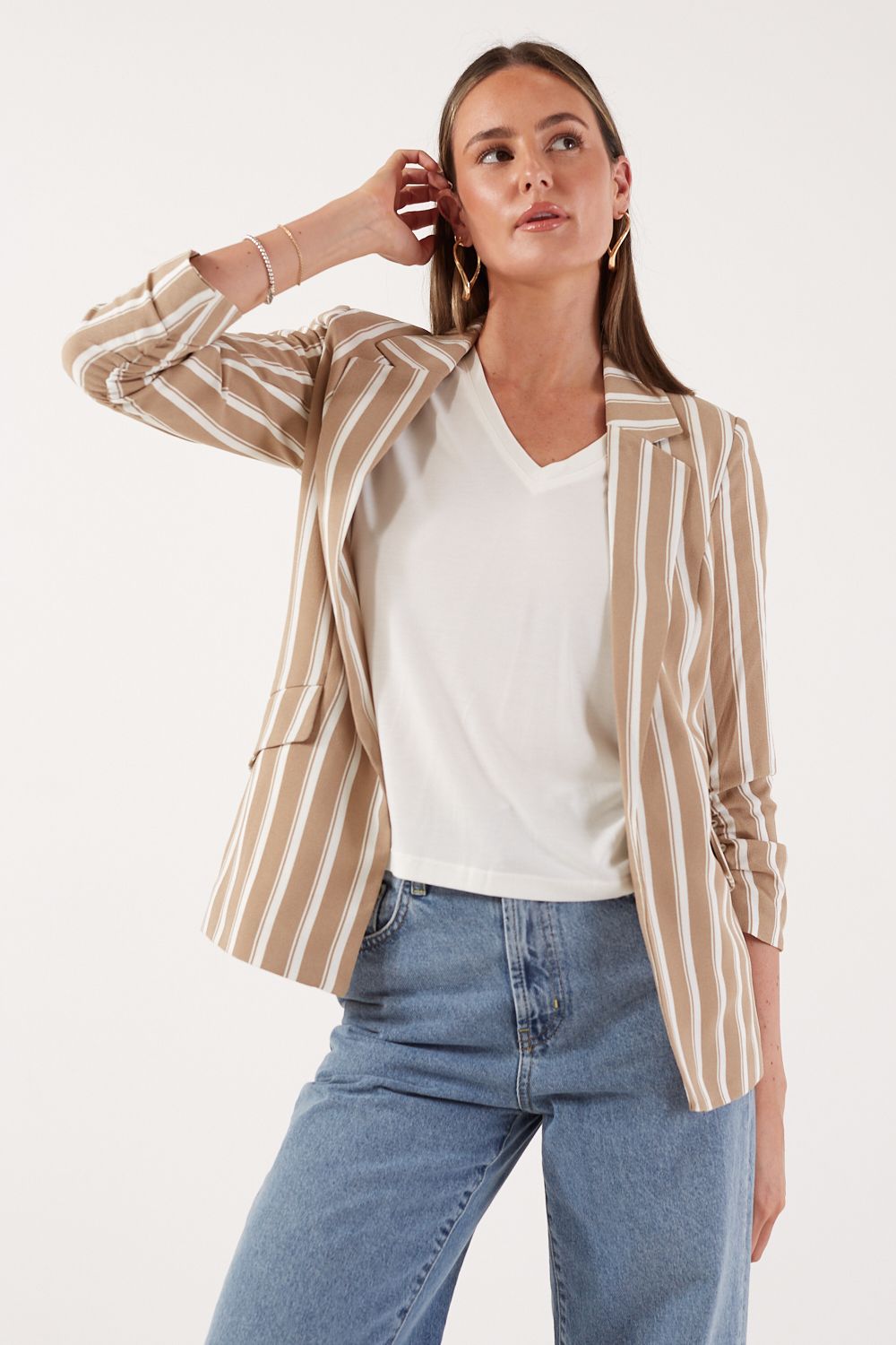 Diana Stripe Blazer in Beige