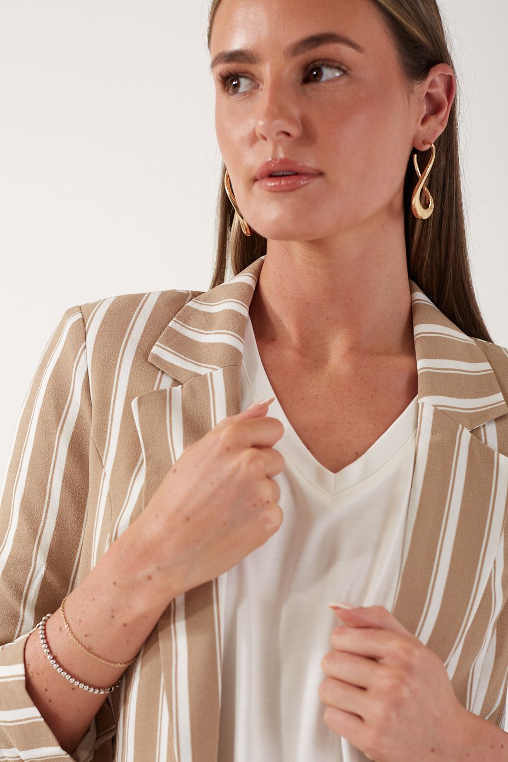 Diana Stripe Blazer in Beige