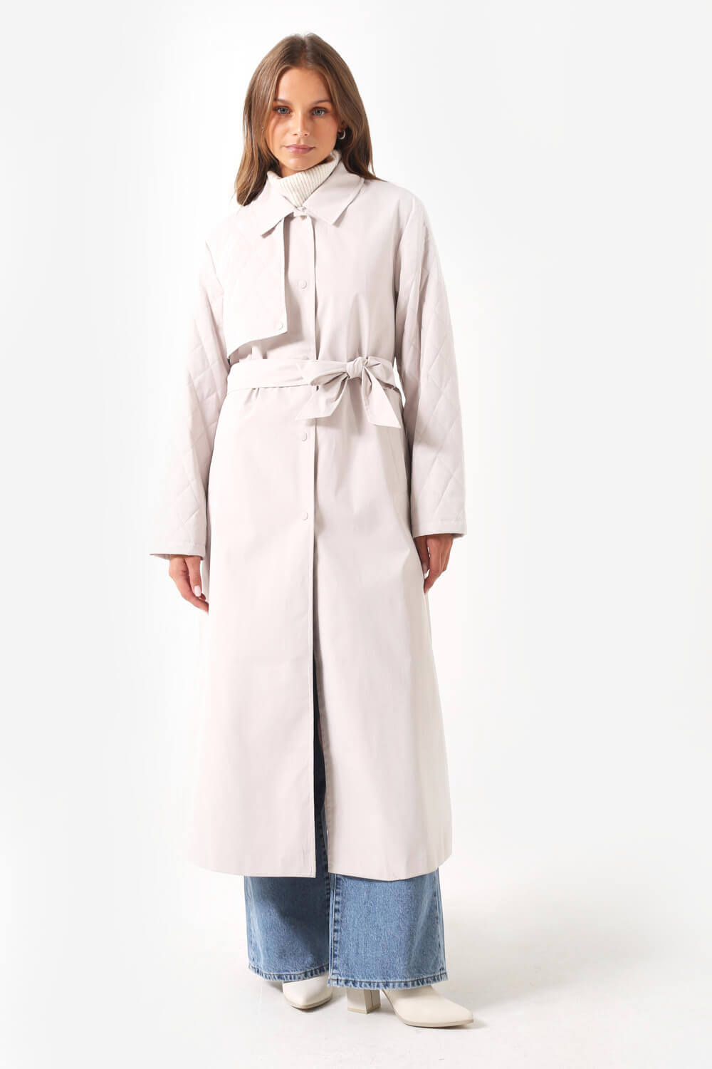 Lyng Quilted Trench Coat in Stone