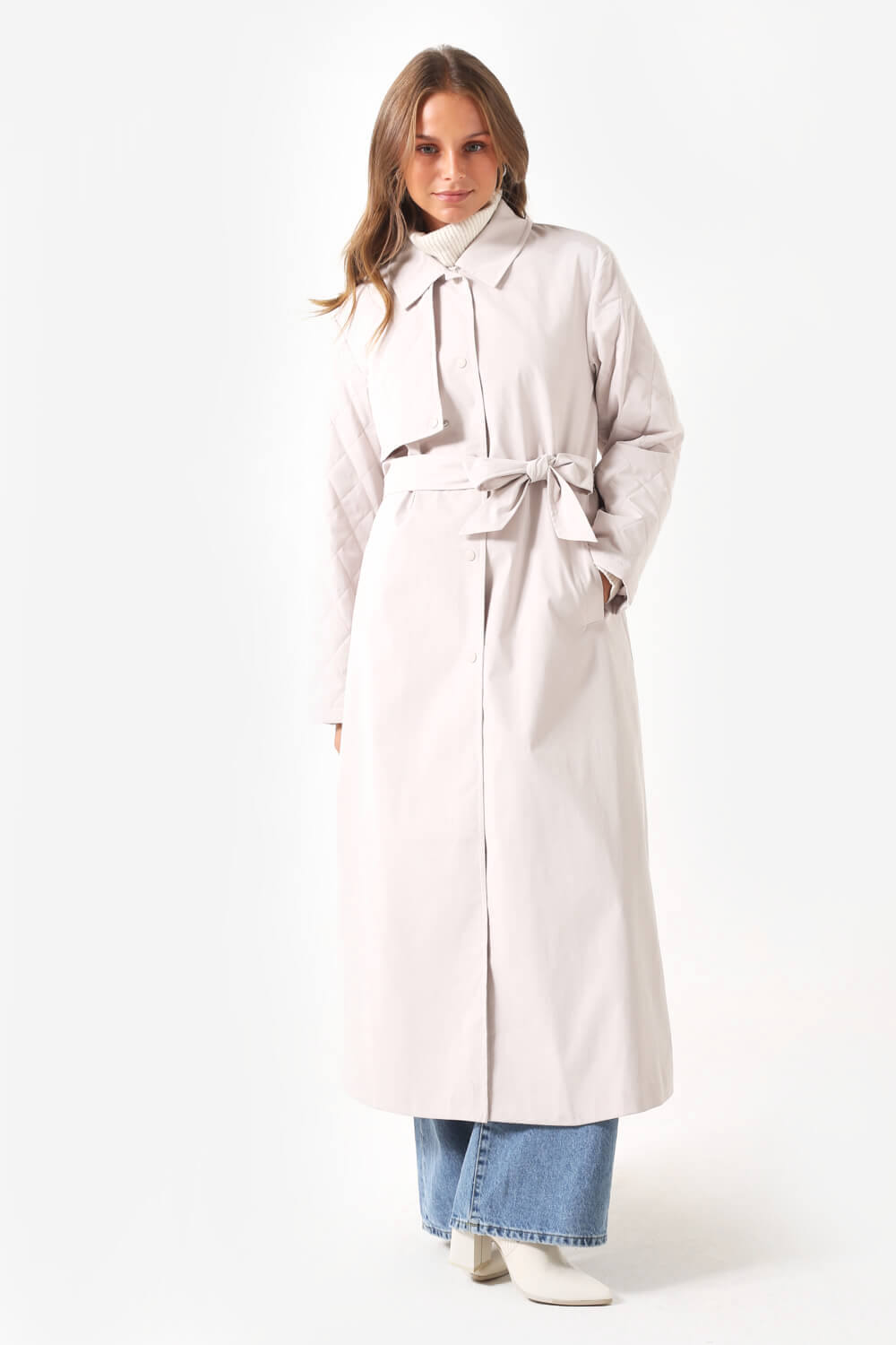 Lyng Quilted Trench Coat in Stone
