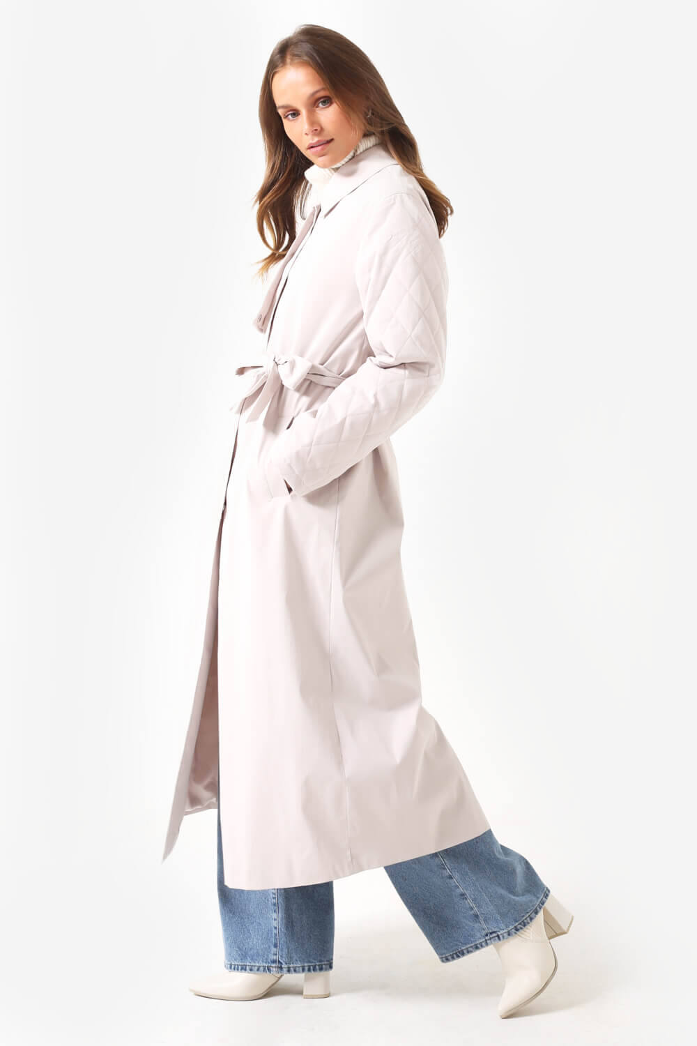 Lyng Quilted Trench Coat in Stone