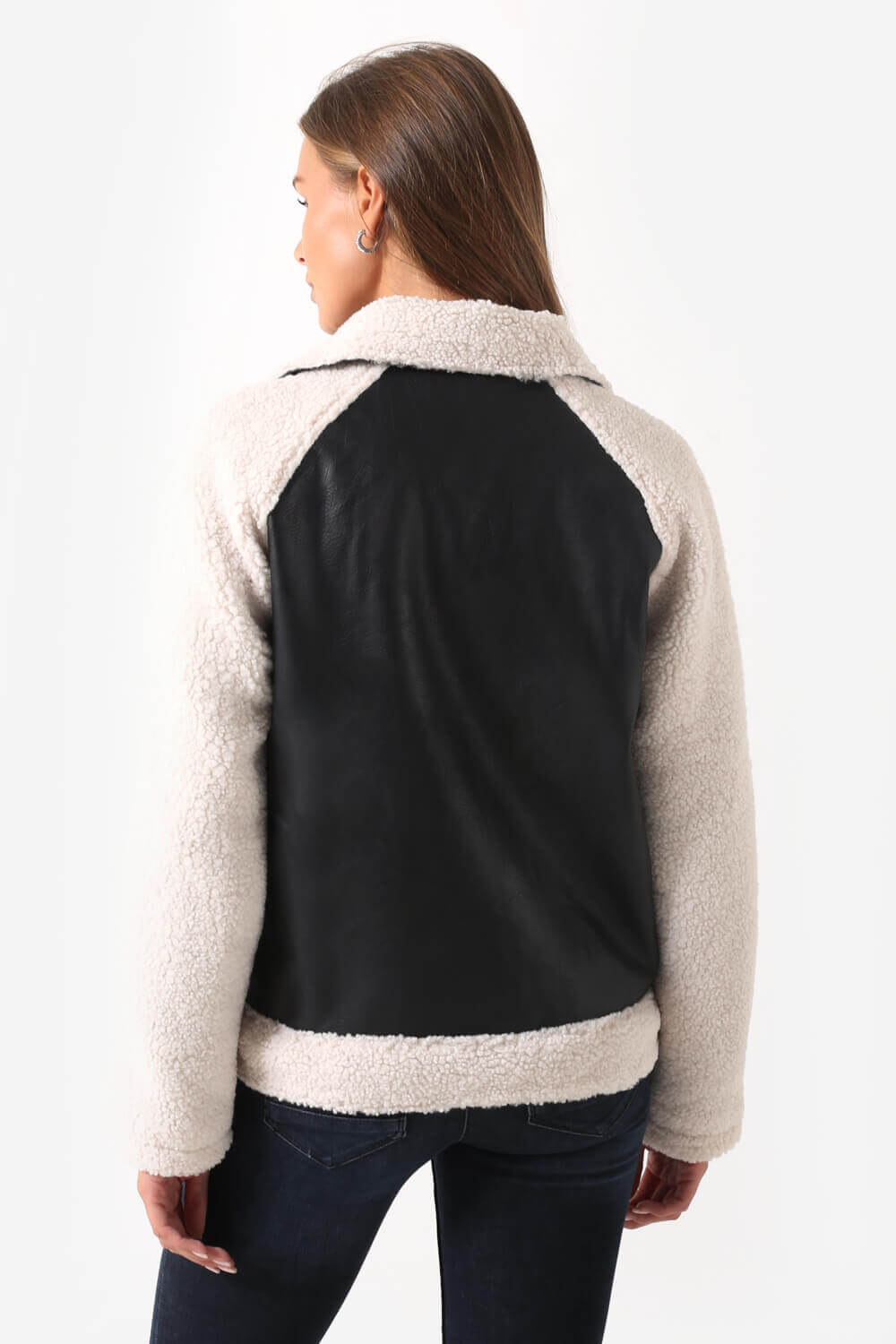 Juna Faux Leather Aviator Jacket Black