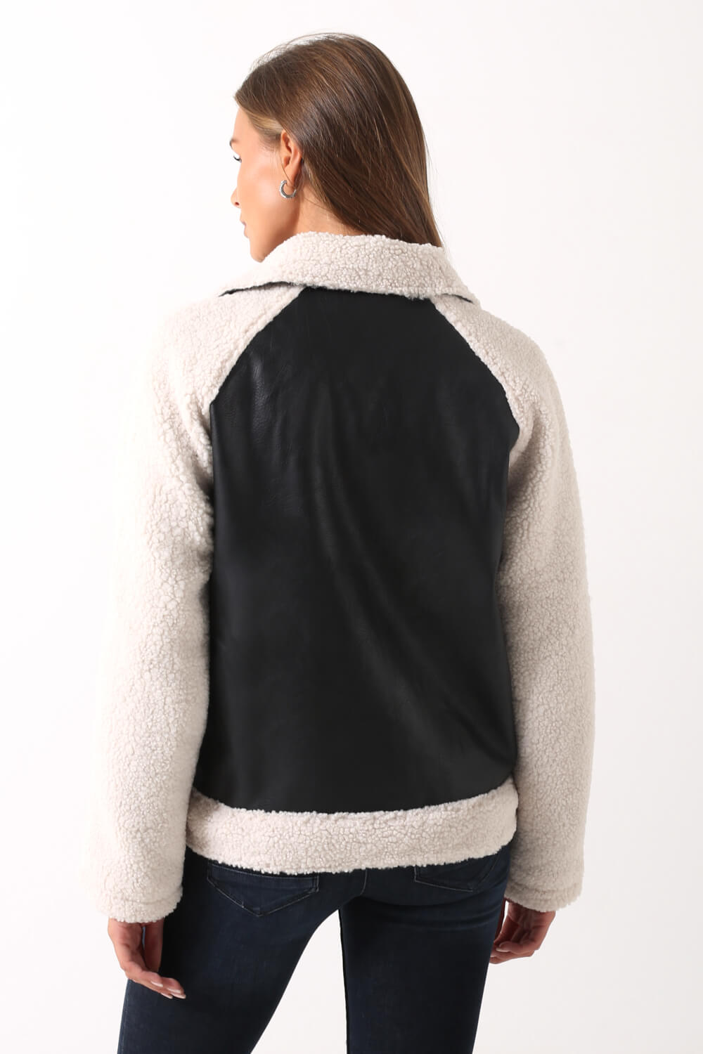 Juna Faux Leather Aviator Jacket Black