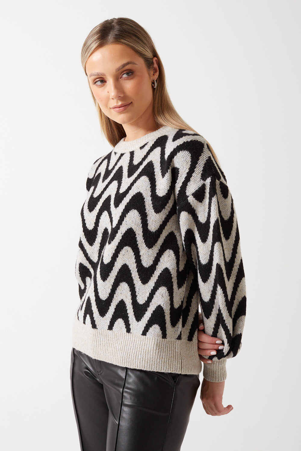 Georgina Life Waves Knit Jumper in Black and White