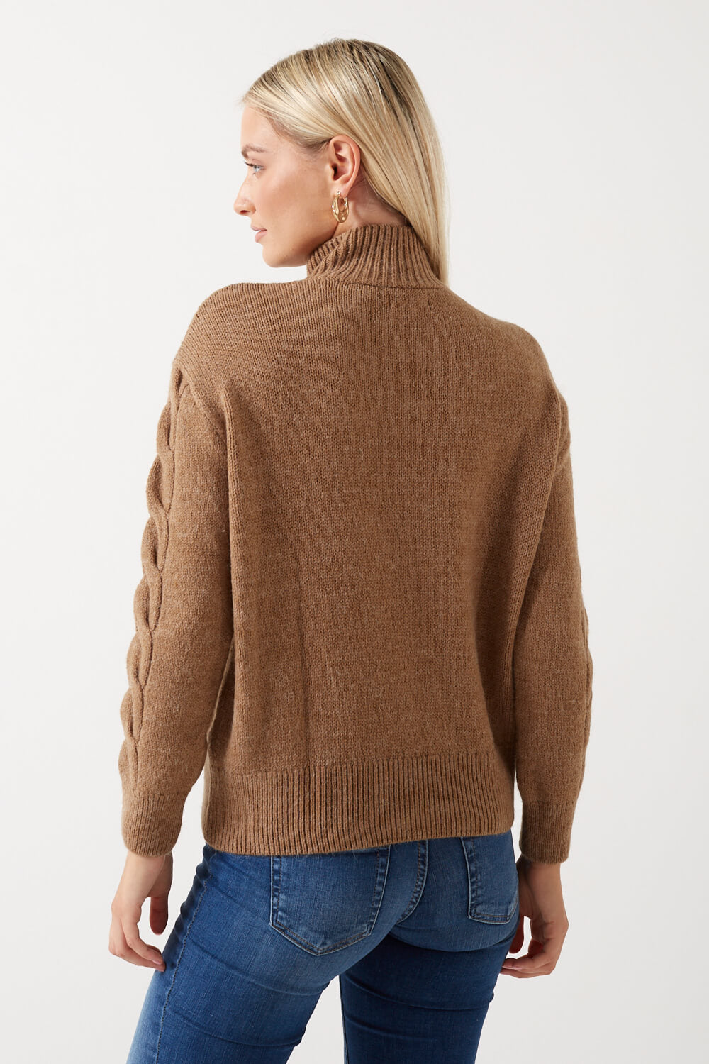 Leise Zip Highneck Knit Jumper in Taupe