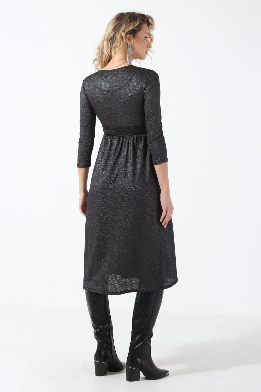 New Pella L/S Foil Wrap Dress in Dark Grey and Silver