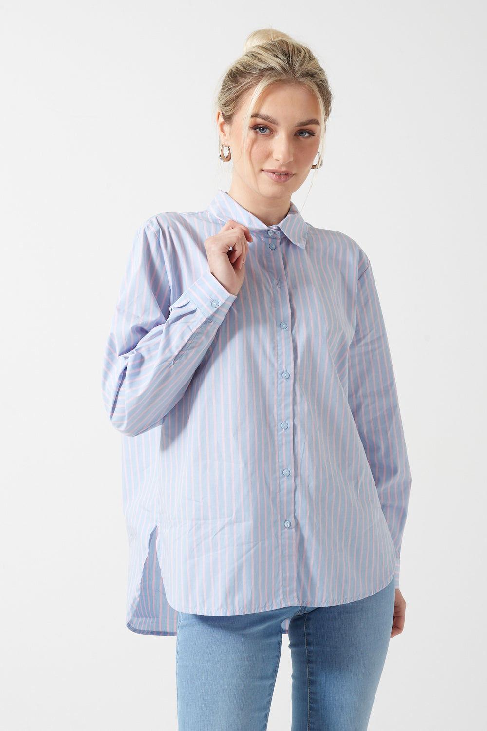 Nelly L/S Loose Striped Shirt in Blue and Pink