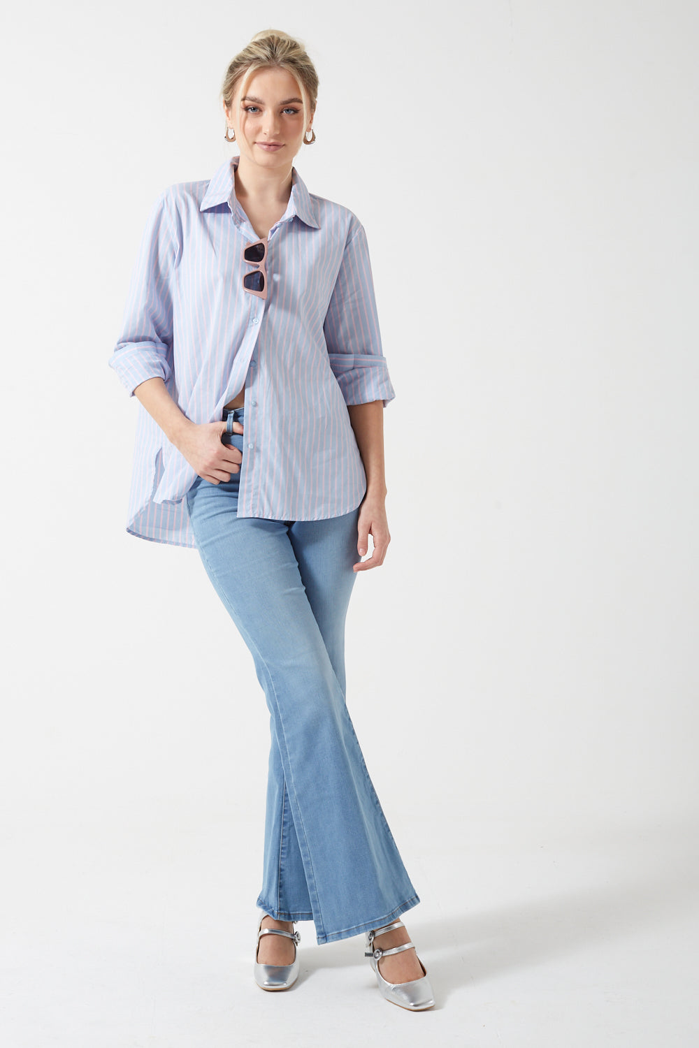 Nelly L/S Loose Striped Shirt in Blue and Pink